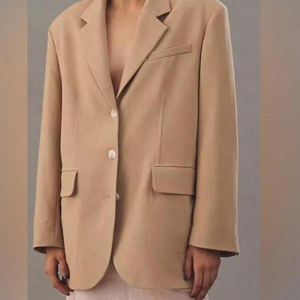 Maeve by Anthropologie Slouchy Oversize Tan Blazer 2x Minimalist Office Tailored